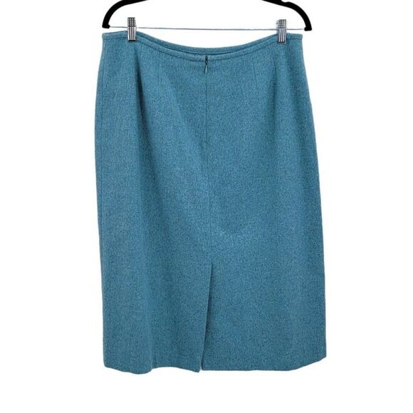 Vintage 80's Albert Nipon Skirt Wool Silk Pencil Metallic Flecked Pastel Blue 16 - Picture 2 of 9